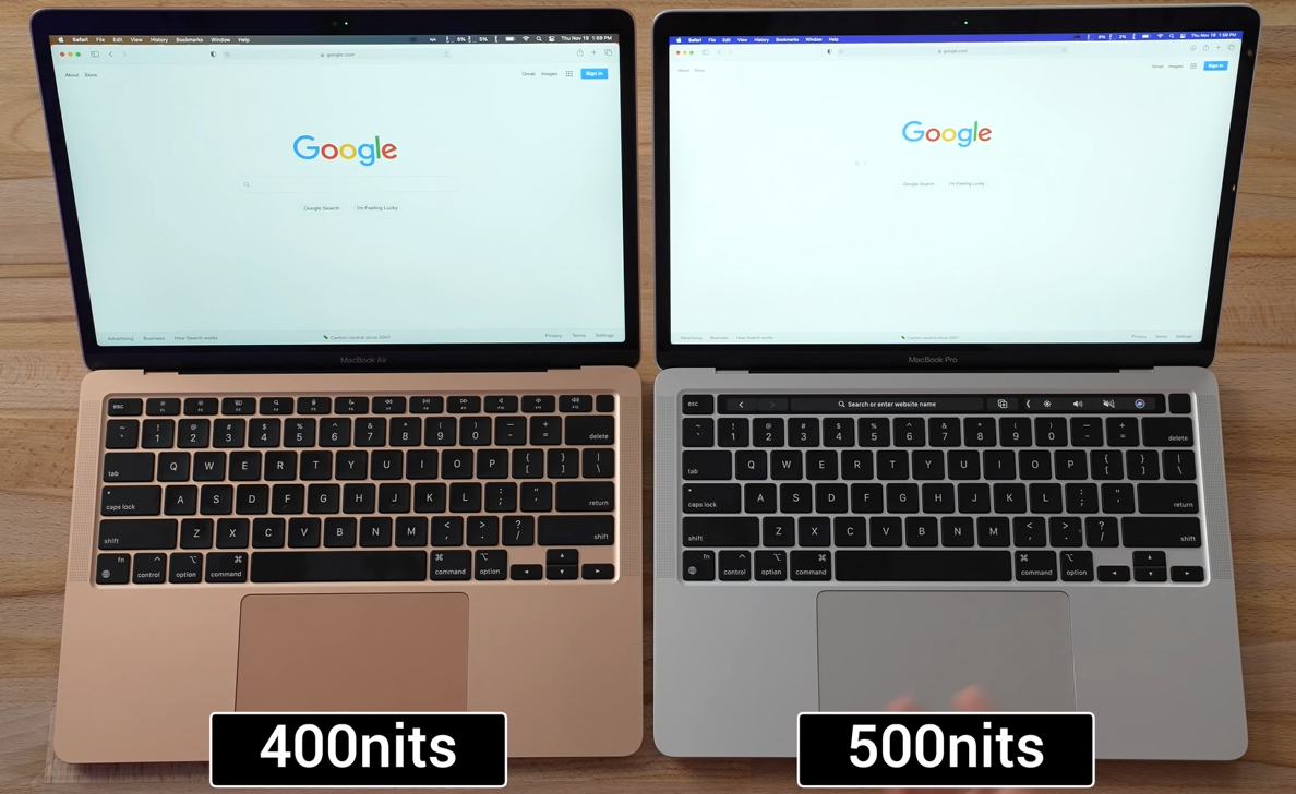 macbook air m1 vs macbook pro m1 brightness